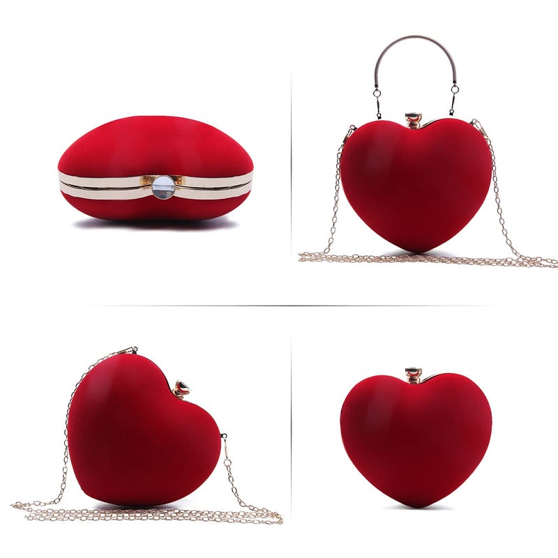 SUKUTU Womens Heart Shape Evening Bag Purse Velvet Party Tote Mini Handbag Clutch Chain Clear Shoulder Bag - Image 5
